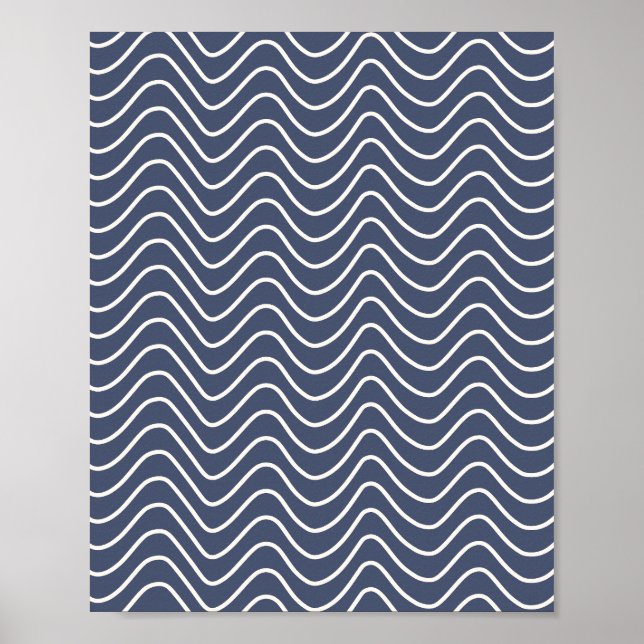 Minimal Line Chevron Pattern Navy Blue Poster (Front)