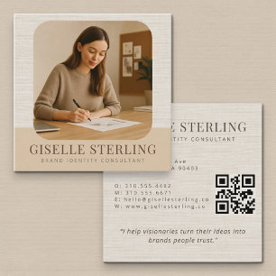 Minimal Linen Modern Name Business Photo Square Business Card