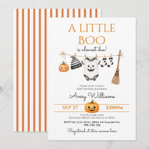 Minimal Little Boo Halloween Baby Shower Invitation