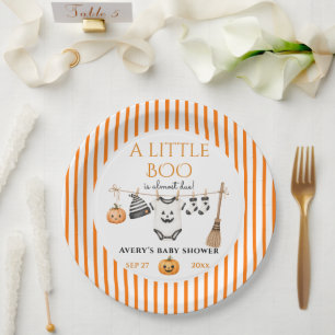 Minimal Little Boo Halloween Baby Shower  Paper Plate