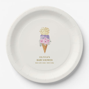 Minimal Little Flower Scoop Ice Cream Baby Shower Paper Plate