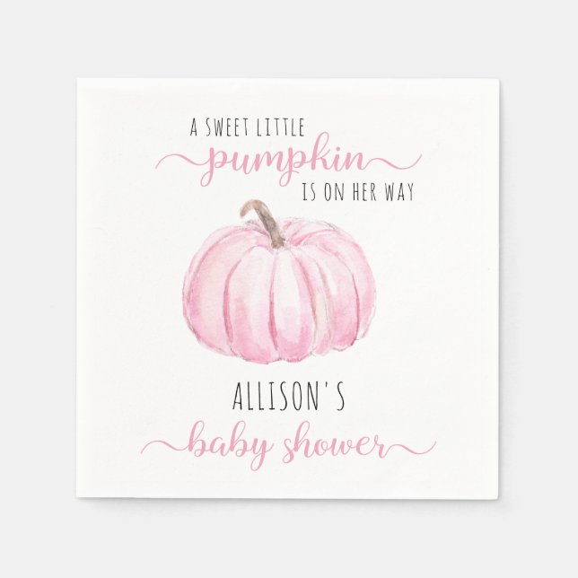 Minimal Little Pumpkin Pink Watercolor Baby Shower Napkin (Front)
