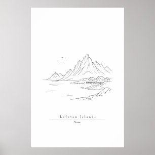 Minimal Lofoten Islands Line Art Print Norwegian