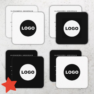 Minimal Logo Social Media Black Bold Square Business Card