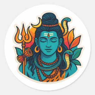 Minimal Lord Shiva Illustration – Trishul, Damru Classic Round Sticker