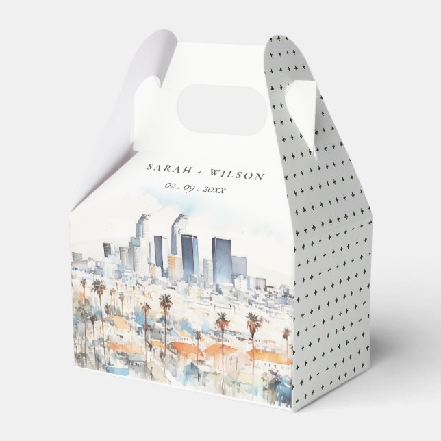 Minimal Los Angeles, California Watercolor Wedding Favour Box (Front Side)