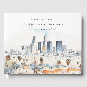 Minimal Los Angeles, California Watercolor Wedding Guest Book