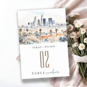 Minimal Los Angeles, California Watercolor Wedding Table Number