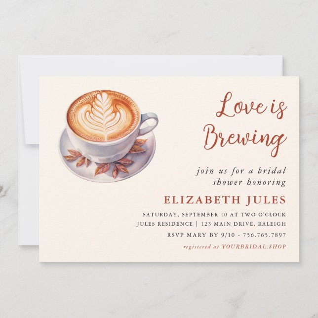 Minimal Love Is Brewing Coffee Bridal Shower Invitation (Front)