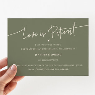 Minimal Love Is Patient Wedding Update Sage Green Invitation