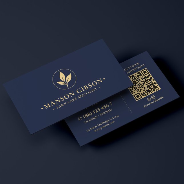 Minimal Luxury Landscaper Logo Dark Blue QR Code Business Card (Minimal Luxury Landscaper Logo Dark Blue QR Code Business Card
)