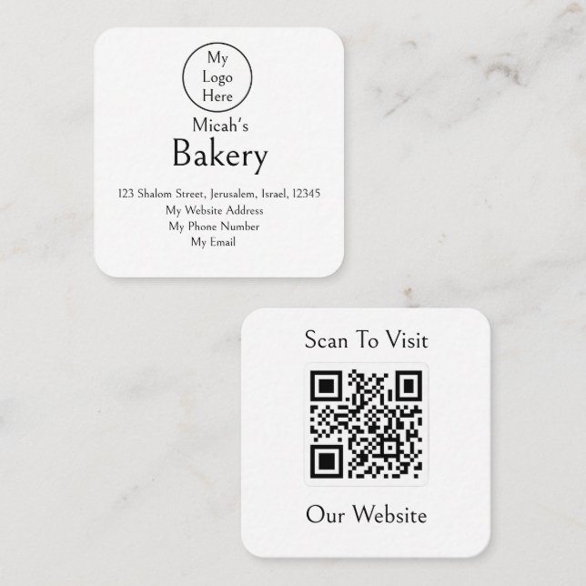 Minimal luxury QR Code Bakery Logo Clean Layout Square Business Card (Front/Back)