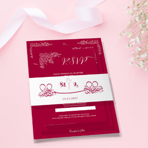 Minimal Magenta Floral Islamic Bismillah Initials Invitation Belly Band