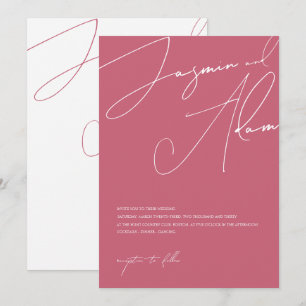 Minimal Magenta Pink Script Typography Wedding Invitation