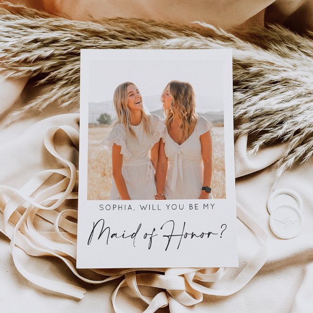 Minimal Maid of Honor Proposal Card with Photo (Creator Uploaded)