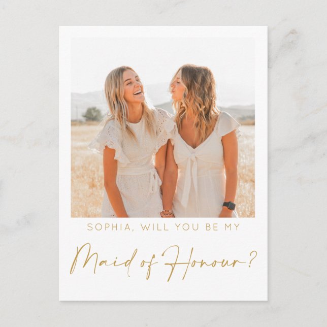Minimal Maid of Honour Proposal Card with Photo (Front)