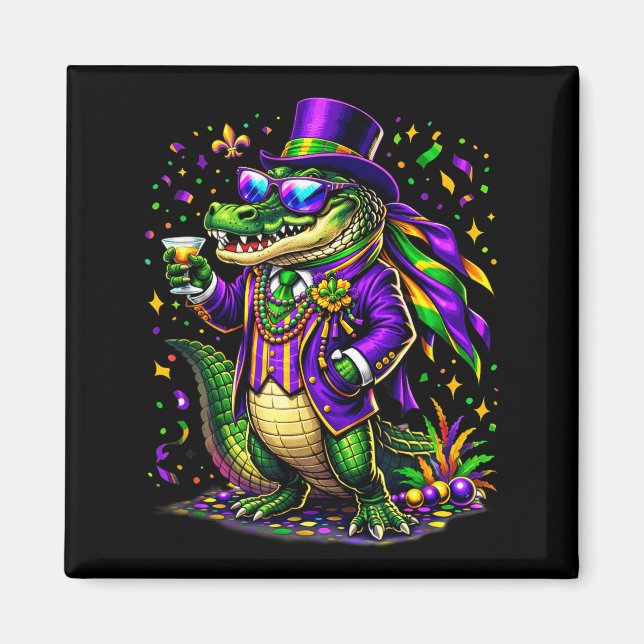 Minimal Mardigator Mardi Gras Alligator Funny Magnet (Front)