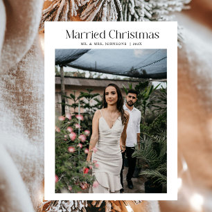 Minimal Married Christmas Photo Newlyweds Holiday Card