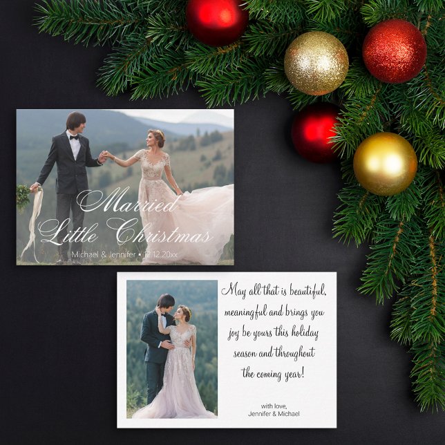 minimal married little christmas wedding 2 photos card (Creator Uploaded)