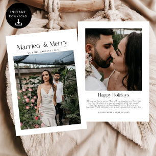 Minimal Married & Merry Christmas Photo Newlyweds Holiday Card