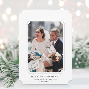 Minimal Married & Merry Newlyweds Photo Holiday Card