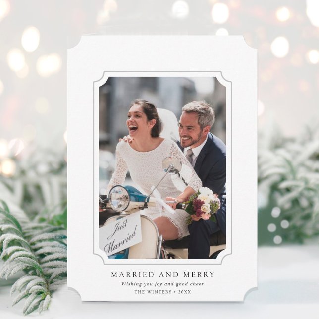 Minimal Married & Merry Newlyweds Photo  Holiday Card (Creator Uploaded)