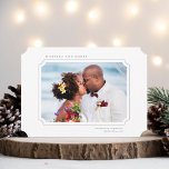 Minimal Married & Merry Newlyweds Photo Landscape Holiday Card<br><div class="desc">Simple Christmas | Holiday photo card features your photo in a ticket shape frame with a winter greenery pattern on the back. For more advanced customisation of this design,  please click the BLUE DESIGN TOOL BUTTON.</div>