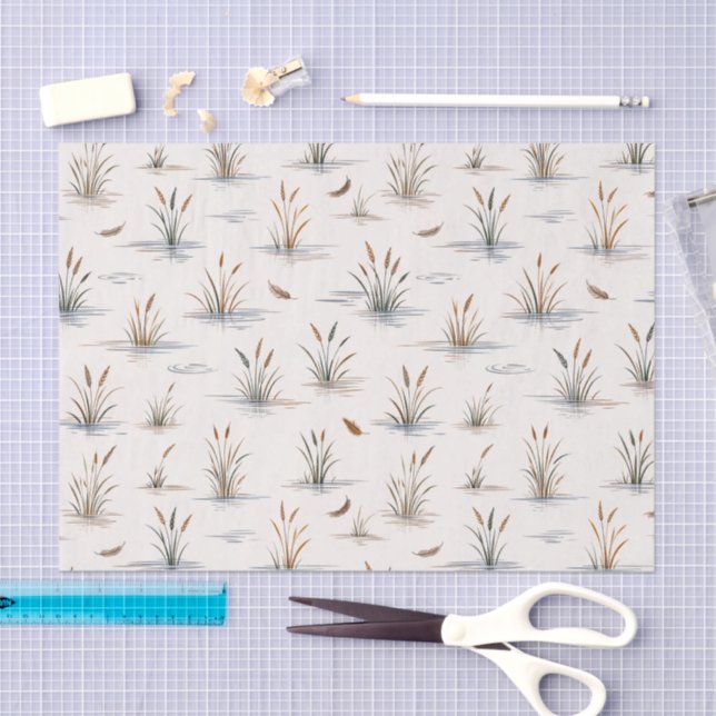 Minimal Marsh Grass Water Ripple Feather Pattern Tissue Paper (Craft)
