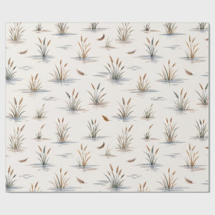 Minimal Marsh Grass Water Ripple Feather Pattern Wrapping Paper