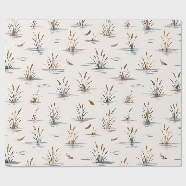 Minimal Marsh Grass Water Ripple Feather Pattern Wrapping Paper (Flat)