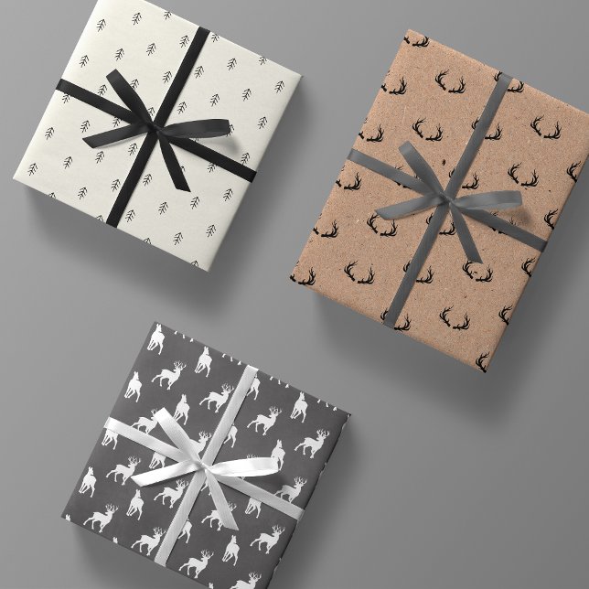 Minimal Masculine Kraft Black White Grey Christmas Wrapping Paper Sheet (Creator Uploaded)