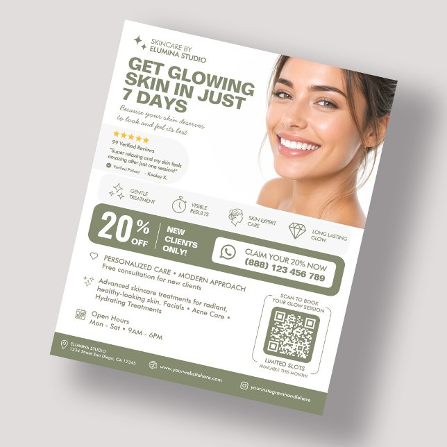 Minimal Medspa Therapist Aesthetician Sage  Flyer (Minimal Medspa Therapist Esthetician Sage Flyer
)