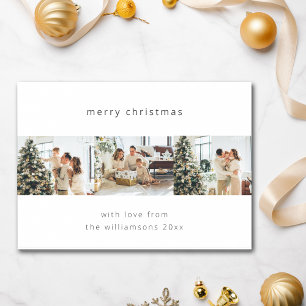 Minimal Merry Christmas 4 Photo Collage Horizontal Holiday Card