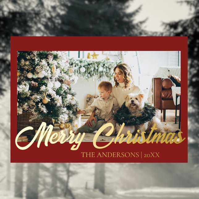 Minimal Merry Christmas Deep Burgundy Photo Family (Creator Uploaded)