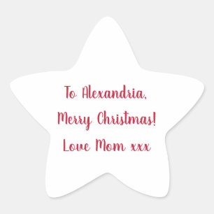 Minimal Merry Christmas from Mum Red and White Star Sticker