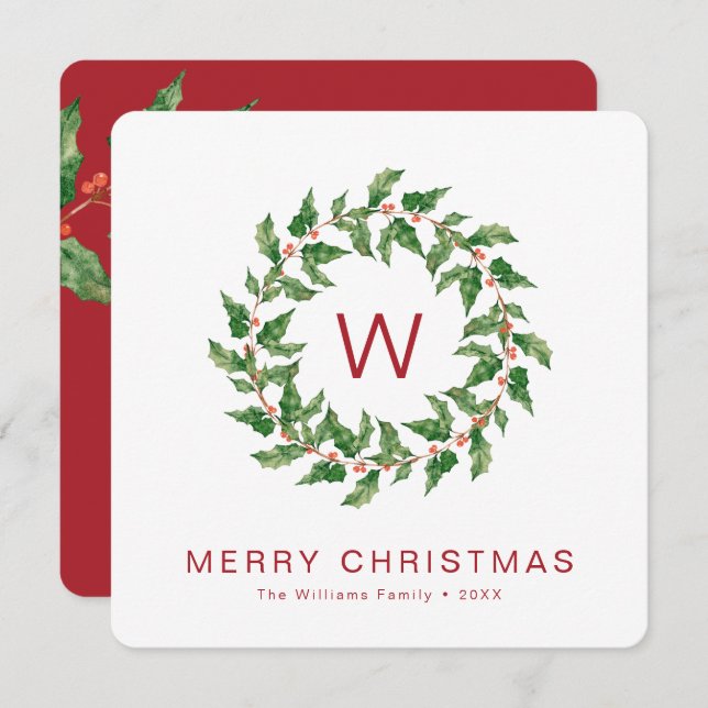 Minimal Merry Christmas Greenery Wreath Holiday (Front/Back)