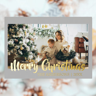Minimal Merry Christmas Light Grey Photo Family