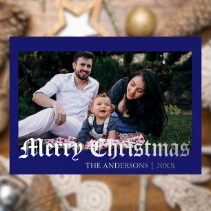 Minimal Merry Christmas Midnight Blue Photo Family