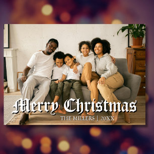 Minimal Merry Christmas Rich Red Photo Family Holiday Card