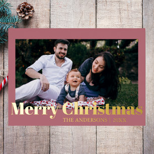 Minimal Merry Christmas Rose Gold Photo Family