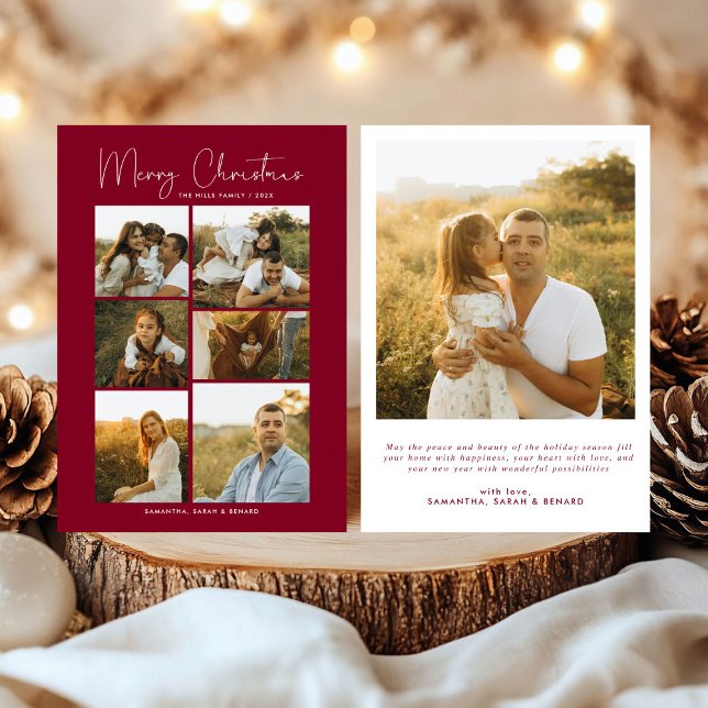 Minimal Merry Christmas Script Family 7 Photos  Holiday Card (Creator Uploaded)