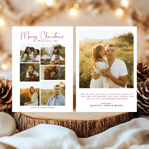 Minimal Merry Christmas Script Family 7 Photos Holiday Card