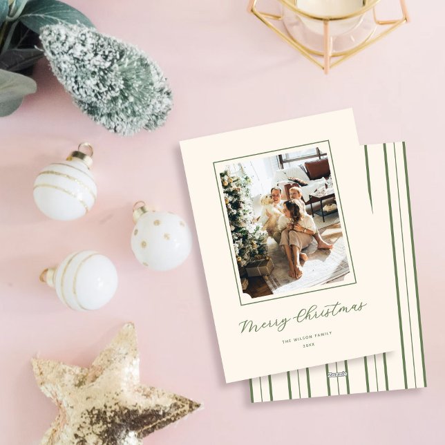 Minimal Merry Christmas Script Vertical One Photo Holiday Card (Creator Uploaded)