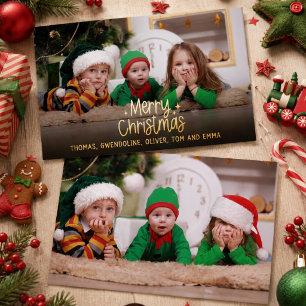Minimal Merry Christmas Two Photo Family Gold