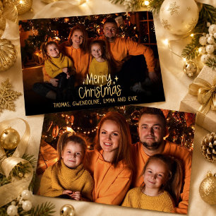Minimal Merry Christmas Two Photo Family Gold