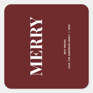 Minimal MERRY   Deep Red Holiday Square Sticker