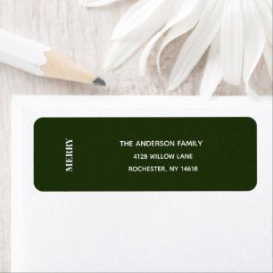 Minimal MERRY   Forest Green Holiday Address Label
