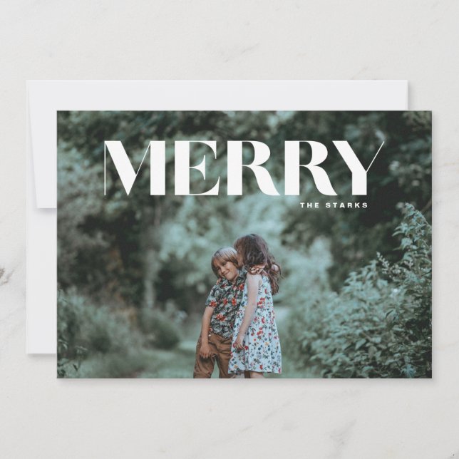 Minimal Merry Full Photo Christmas Card (Front)