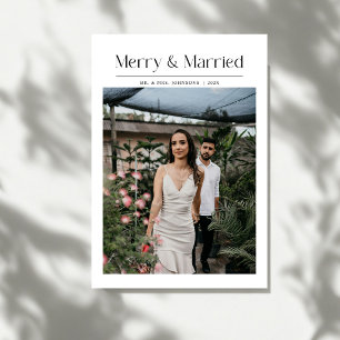 Minimal Merry & Married Christmas Photo Newlyweds Holiday Card