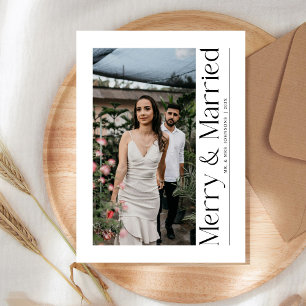 Minimal Merry & Married Christmas Photo Newlyweds Holiday Card